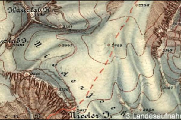 Das Bild zeigt einen Ausschnitt der 3. Landesaufnahme aus dem Jahr 1888.